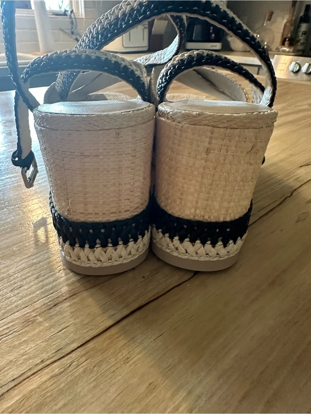 Dolce Vita Cream and Black Braided Platform Sandals